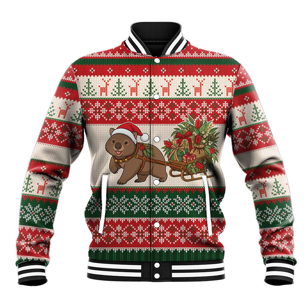 Aussie Wombat Christmas Baseball Jacket Festive Knitted Pattern Inspired