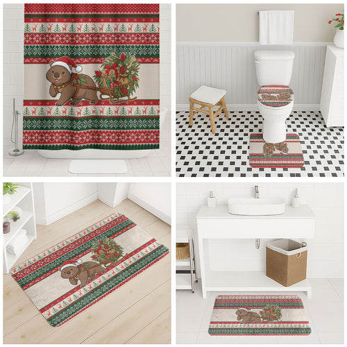 Aussie Wombat Christmas Bathroom Set Festive Knitted Pattern Inspired