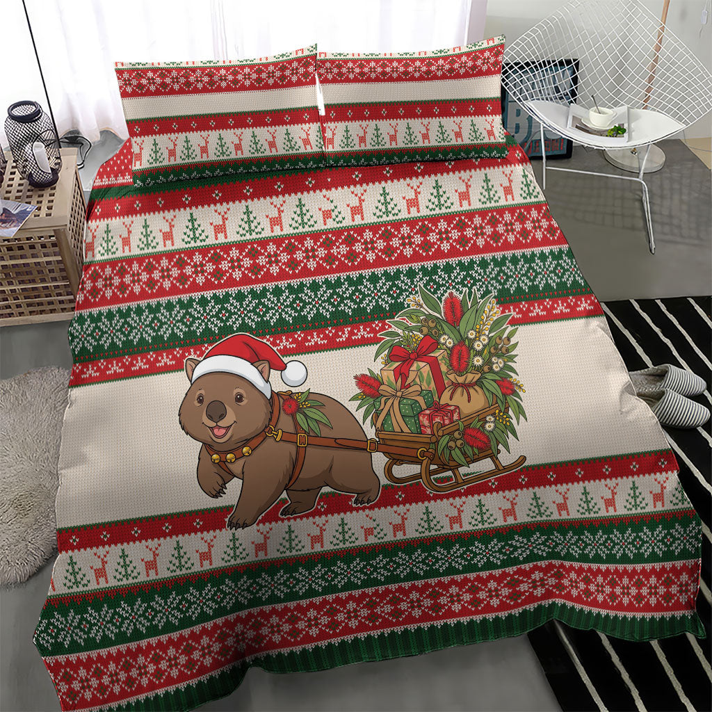 Aussie Wombat Christmas Bedding Set Festive Knitted Pattern Inspired