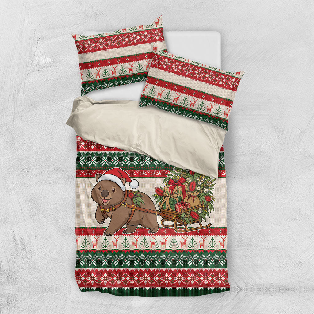 Aussie Wombat Christmas Bedding Set Festive Knitted Pattern Inspired