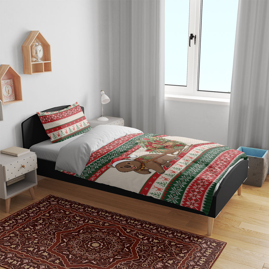 Aussie Wombat Christmas Bedding Set Festive Knitted Pattern Inspired