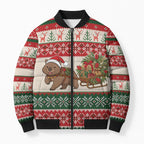 Aussie Wombat Christmas Bomber Puffer Jacket Festive Knitted Pattern Inspired