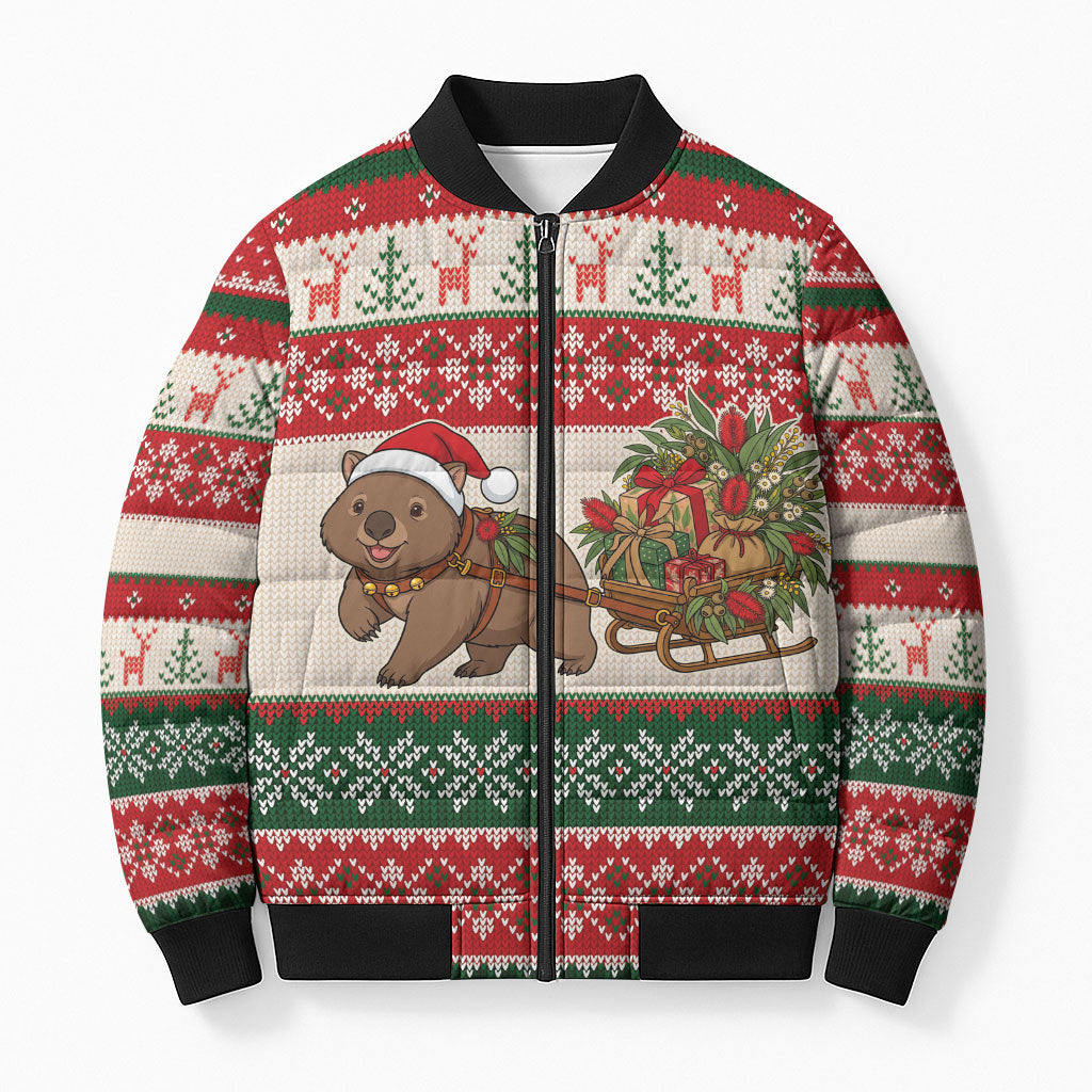 Aussie Wombat Christmas Bomber Puffer Jacket Festive Knitted Pattern Inspired