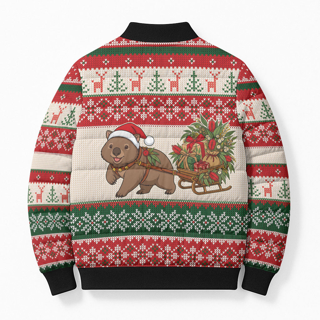 Aussie Wombat Christmas Bomber Puffer Jacket Festive Knitted Pattern Inspired