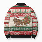 Aussie Wombat Christmas Bomber Puffer Jacket Festive Knitted Pattern Inspired
