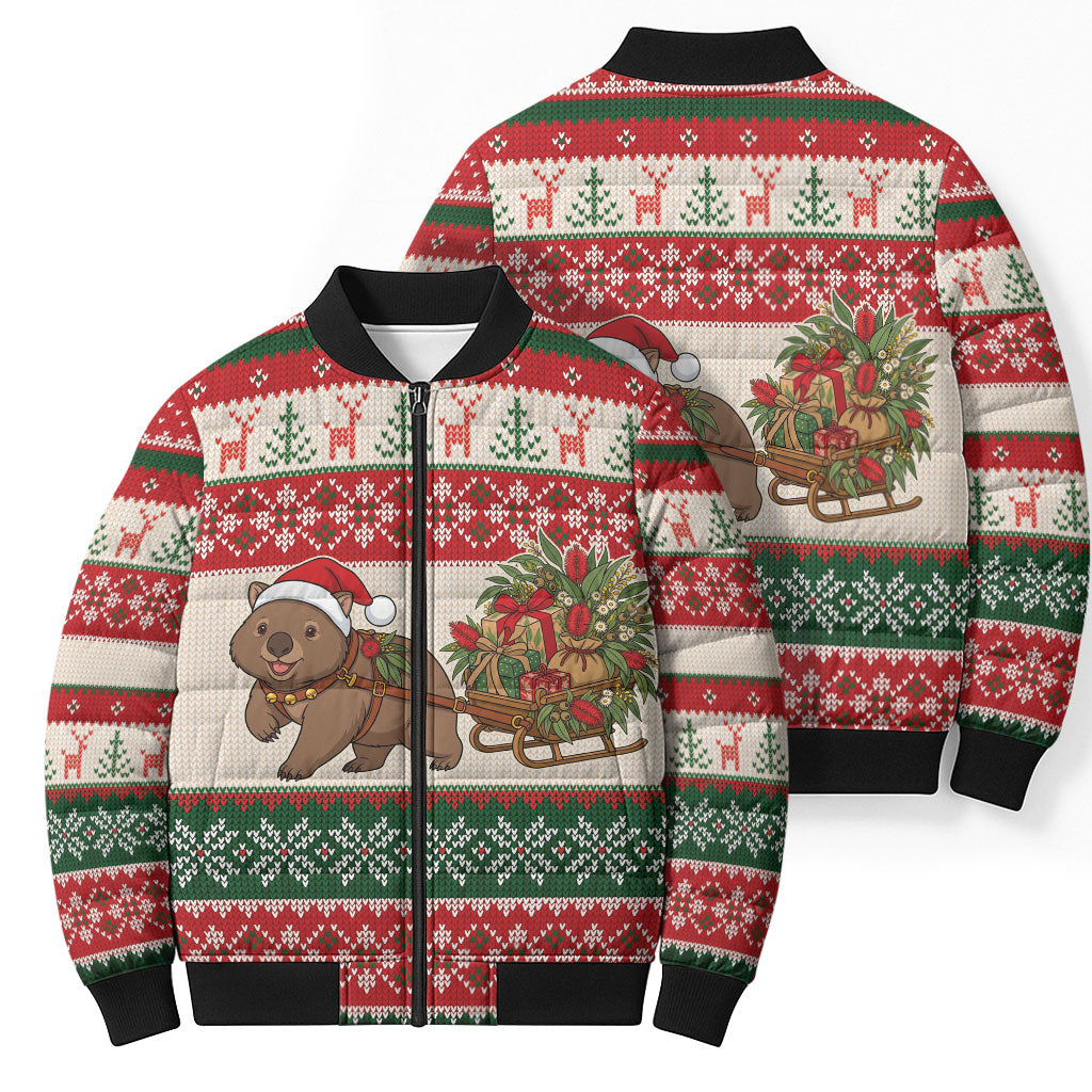 Aussie Wombat Christmas Bomber Puffer Jacket Festive Knitted Pattern Inspired