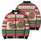 Aussie Wombat Christmas Bomber Puffer Jacket Festive Knitted Pattern Inspired
