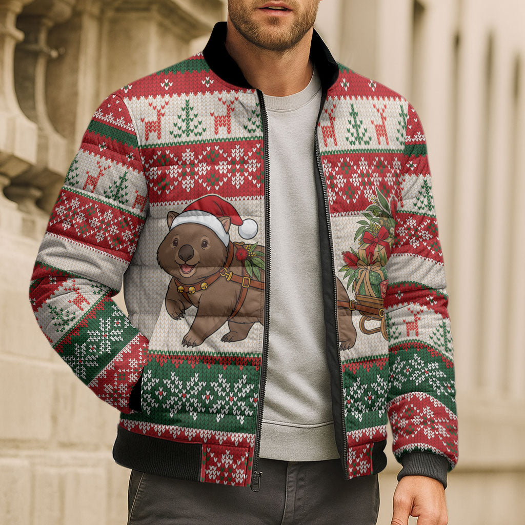 Aussie Wombat Christmas Bomber Puffer Jacket Festive Knitted Pattern Inspired