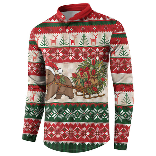 Aussie Wombat Christmas Button Sweatshirt Festive Knitted Pattern Inspired