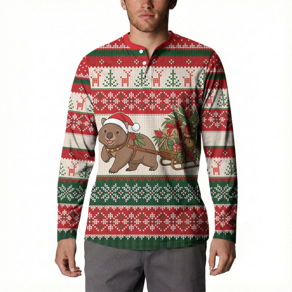 Aussie Wombat Christmas Button Sweatshirt Festive Knitted Pattern Inspired