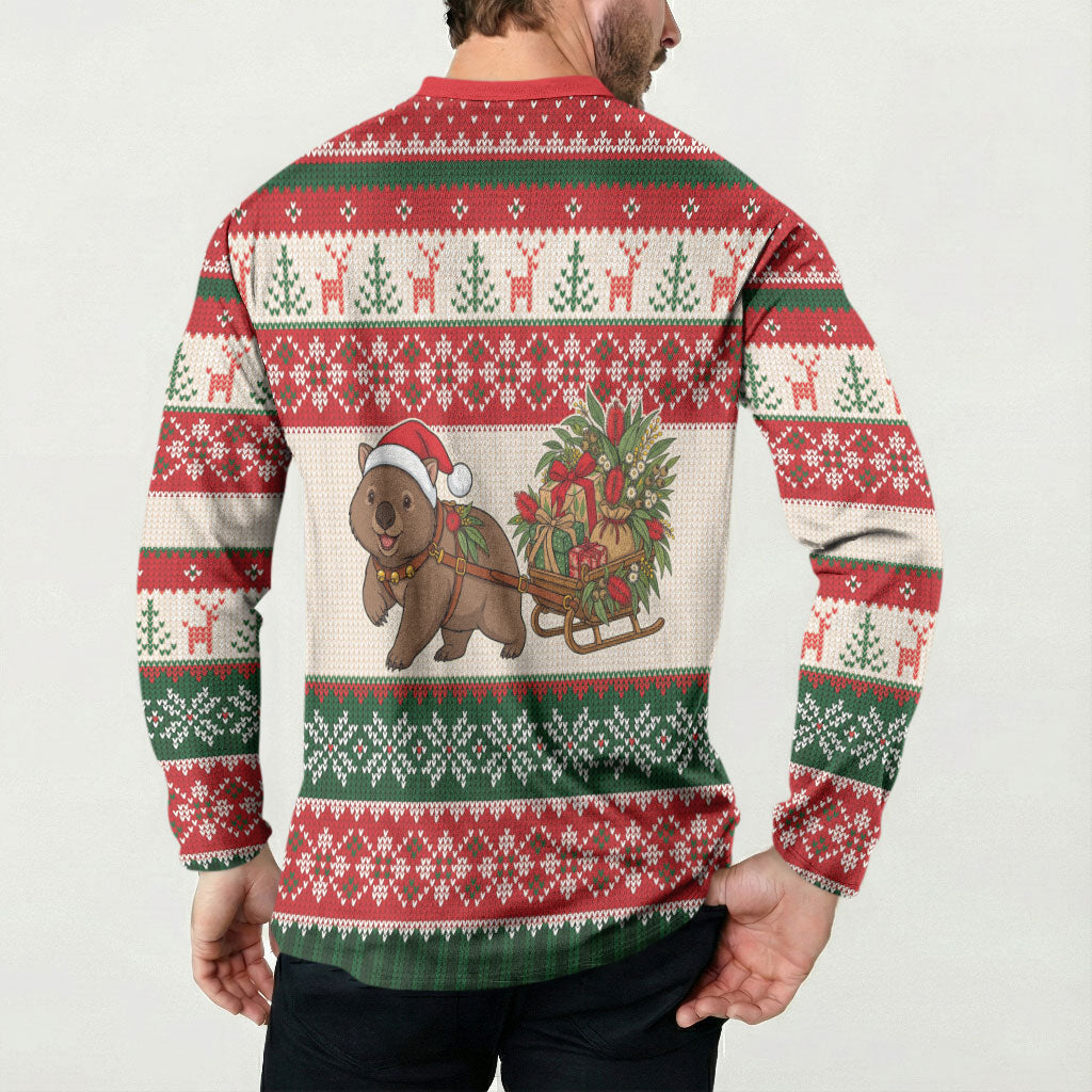 Aussie Wombat Christmas Button Sweatshirt Festive Knitted Pattern Inspired