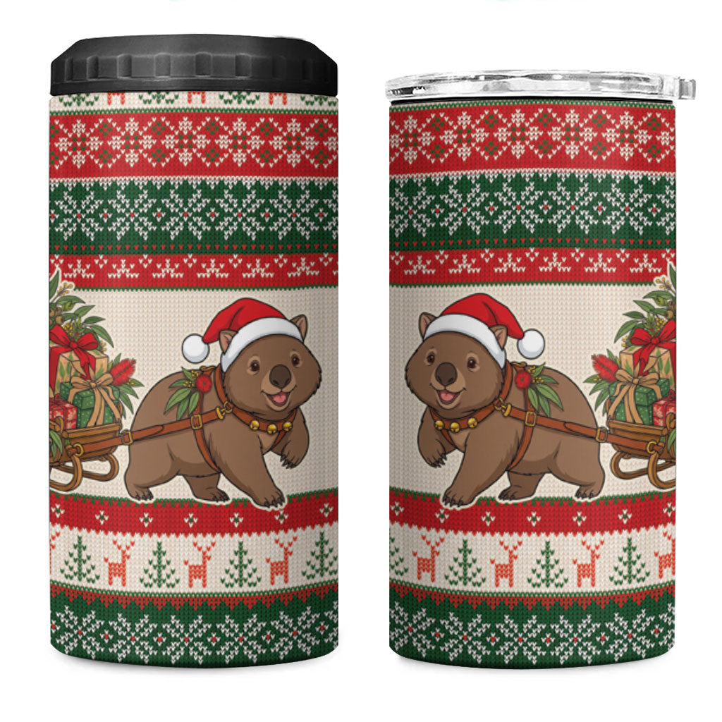 Aussie Wombat Christmas 4 in 1 Can Cooler Tumbler Festive Knitted Pattern Inspired