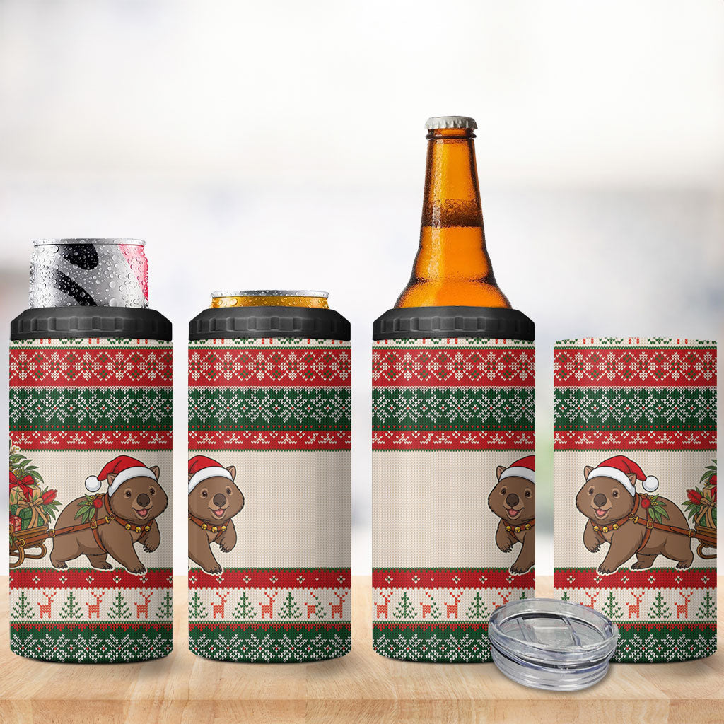 Aussie Wombat Christmas 4 in 1 Can Cooler Tumbler Festive Knitted Pattern Inspired
