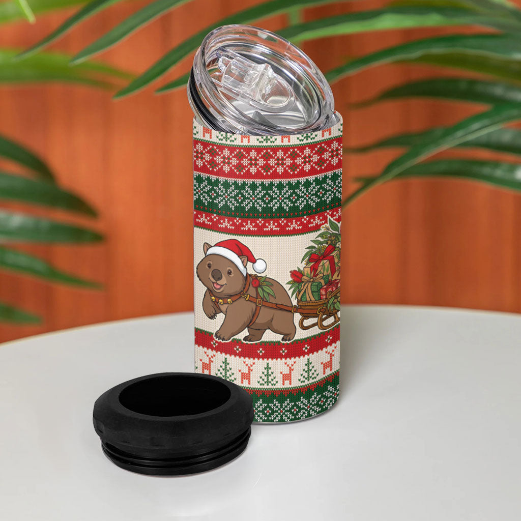 Aussie Wombat Christmas 4 in 1 Can Cooler Tumbler Festive Knitted Pattern Inspired