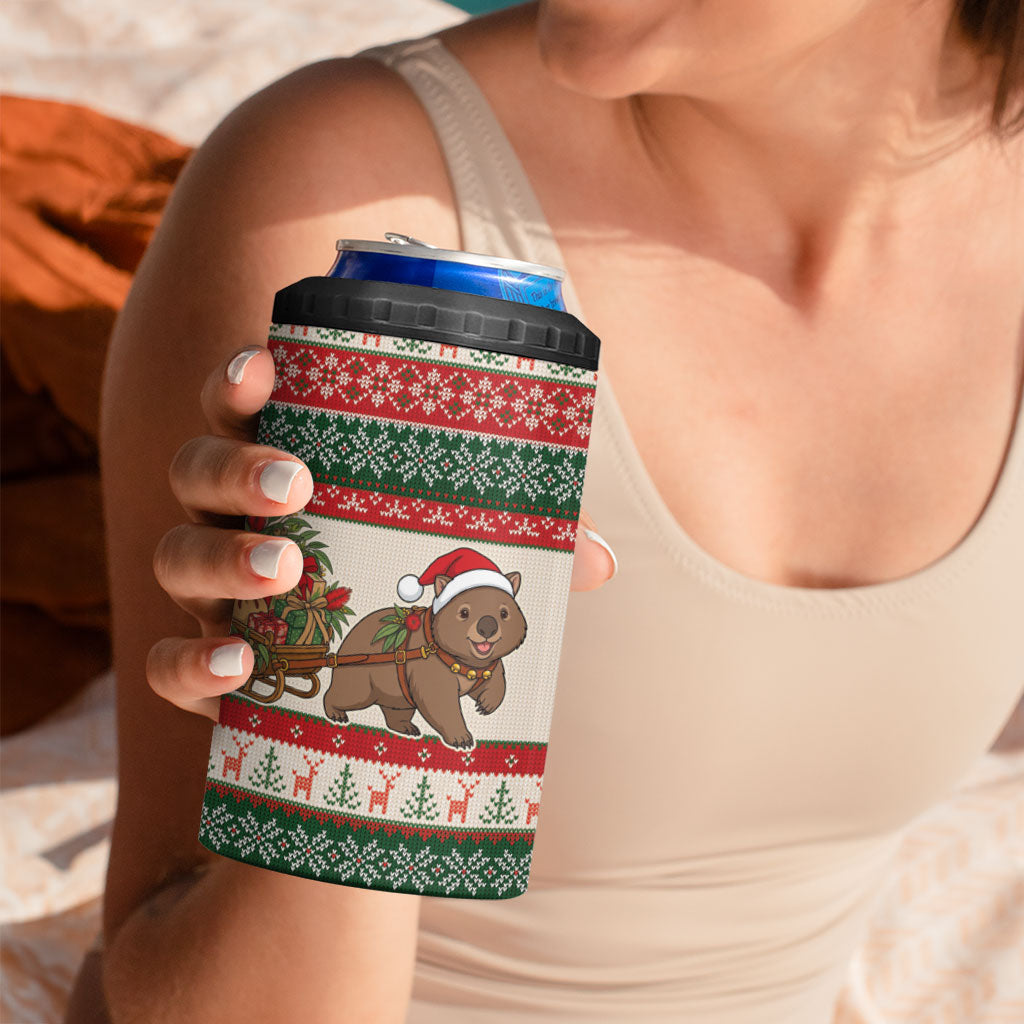 Aussie Wombat Christmas 4 in 1 Can Cooler Tumbler Festive Knitted Pattern Inspired
