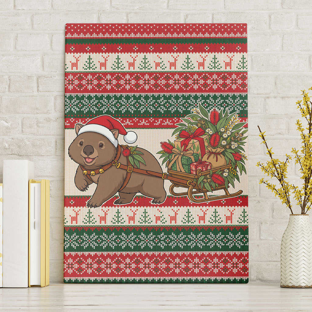 Aussie Wombat Christmas Canvas Wall Art Festive Knitted Pattern Inspired