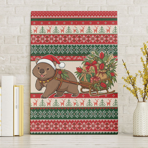 Aussie Wombat Christmas Canvas Wall Art Festive Knitted Pattern Inspired