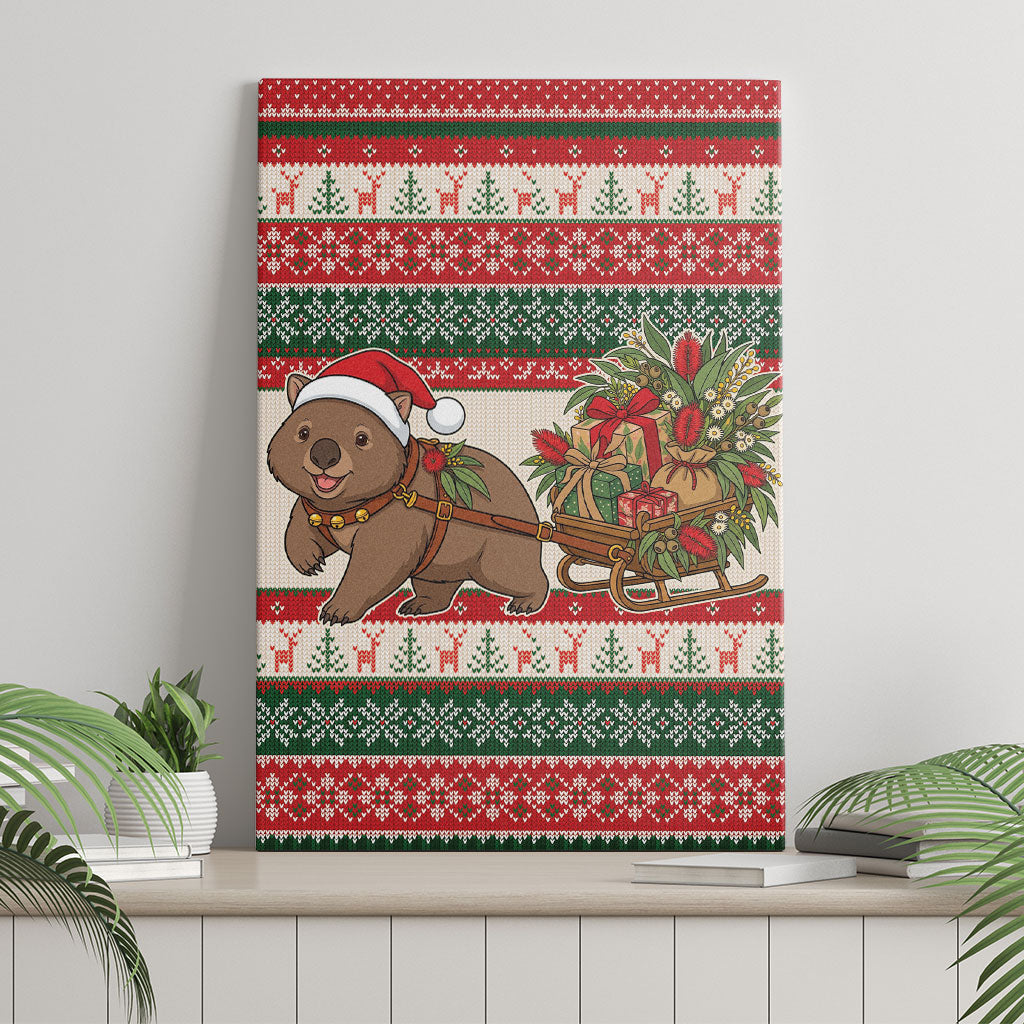 Aussie Wombat Christmas Canvas Wall Art Festive Knitted Pattern Inspired