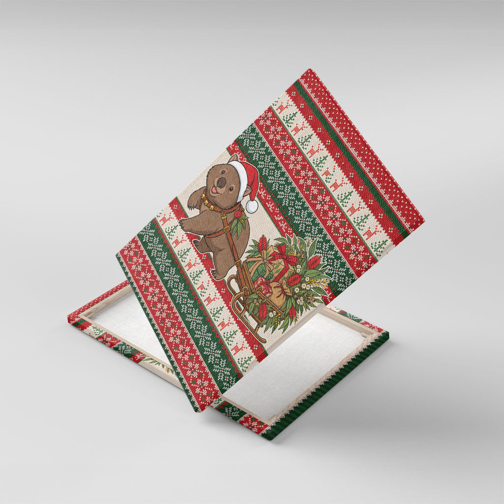 Aussie Wombat Christmas Canvas Wall Art Festive Knitted Pattern Inspired