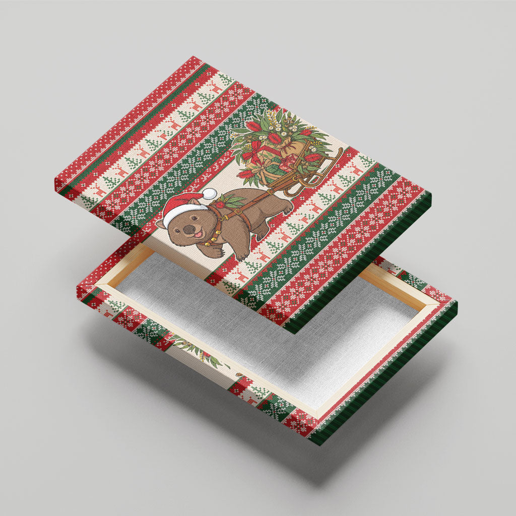 Aussie Wombat Christmas Canvas Wall Art Festive Knitted Pattern Inspired