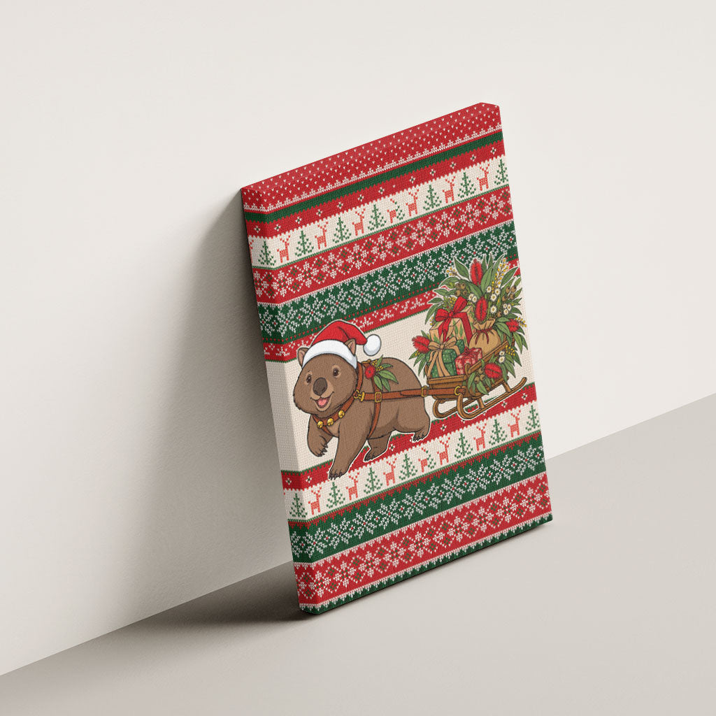 Aussie Wombat Christmas Canvas Wall Art Festive Knitted Pattern Inspired