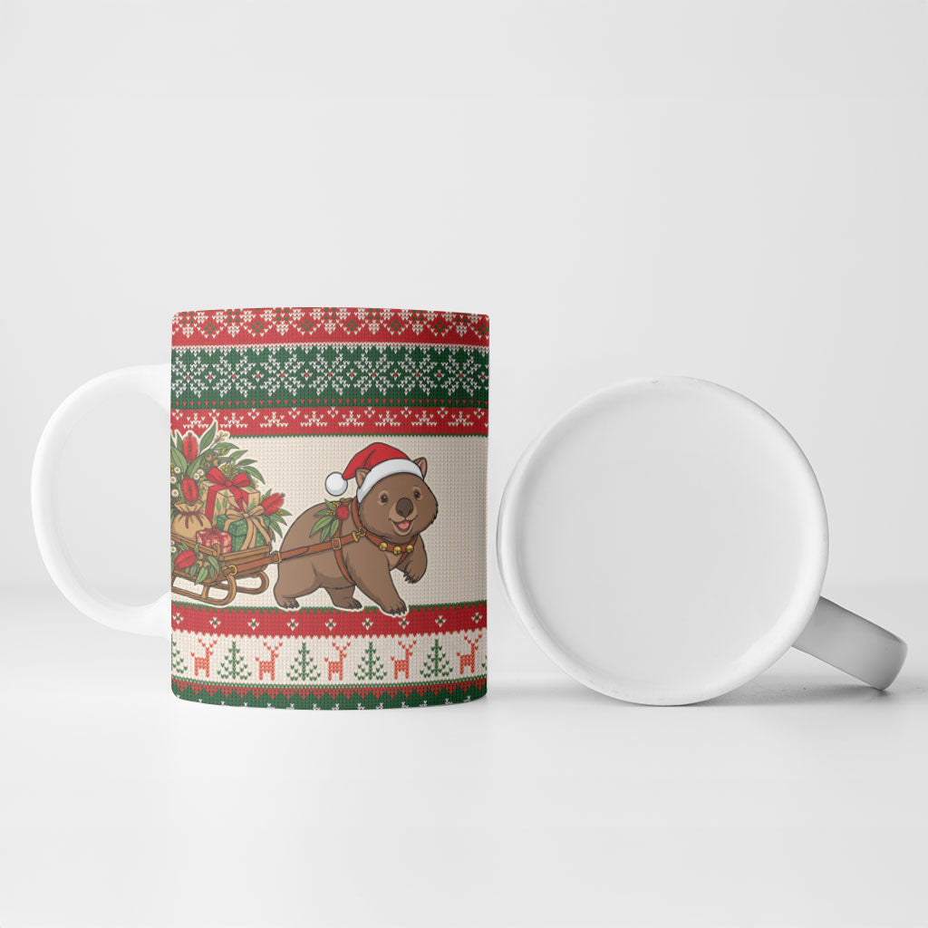 Aussie Wombat Christmas Ceramic Mug Festive Knitted Pattern Inspired