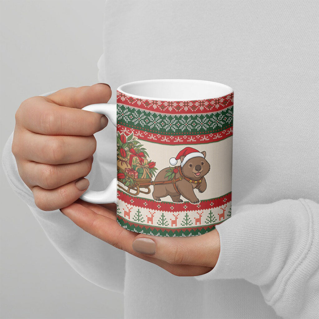 Aussie Wombat Christmas Ceramic Mug Festive Knitted Pattern Inspired