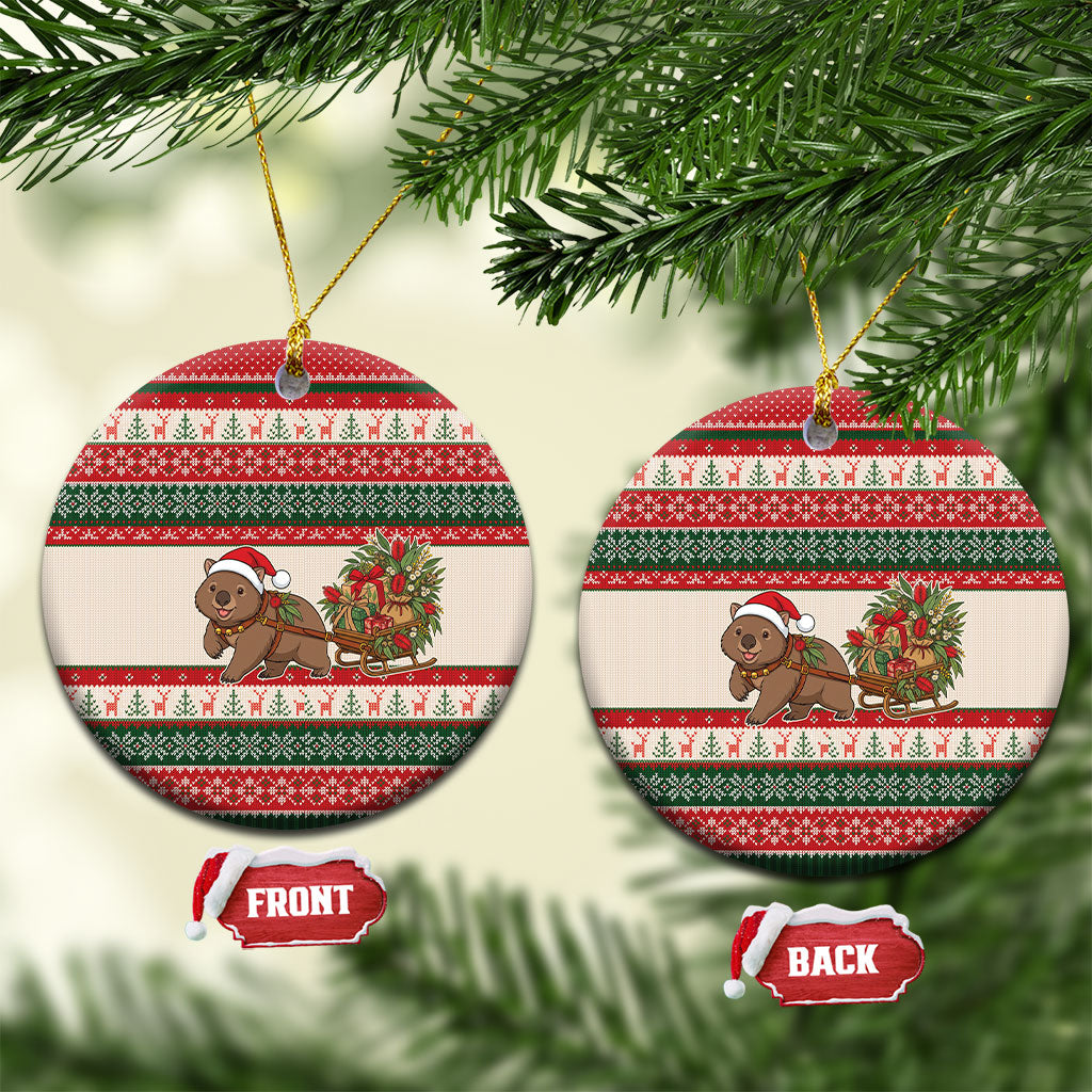 Aussie Wombat Christmas Ceramic Ornament Festive Knitted Pattern Inspired