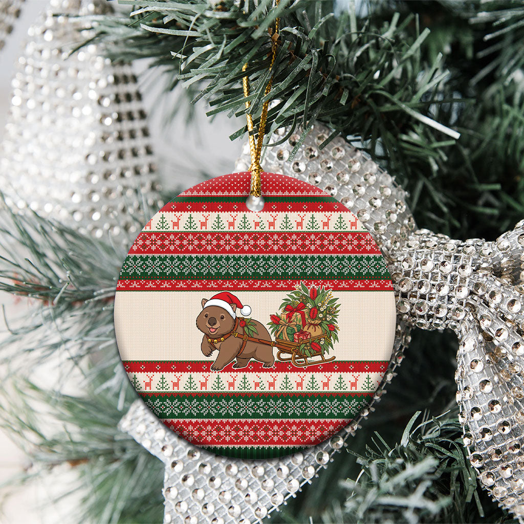 Aussie Wombat Christmas Ceramic Ornament Festive Knitted Pattern Inspired