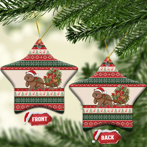 Aussie Wombat Christmas Ceramic Ornament Festive Knitted Pattern Inspired