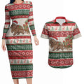 Aussie Wombat Christmas Couples Matching Long Sleeve Bodycon Dress and Hawaiian Shirt Festive Knitted Pattern Inspired