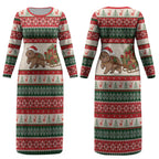 Aussie Wombat Christmas Couples Matching Long Sleeve Bodycon Dress and Hawaiian Shirt Festive Knitted Pattern Inspired