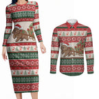 Aussie Wombat Christmas Couples Matching Long Sleeve Bodycon Dress and Long Sleeve Button Shirt Festive Knitted Pattern Inspired