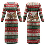 Aussie Wombat Christmas Couples Matching Long Sleeve Bodycon Dress and Long Sleeve Button Shirt Festive Knitted Pattern Inspired