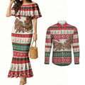 Aussie Wombat Christmas Couples Matching Mermaid Dress and Long Sleeve Button Shirt Festive Knitted Pattern Inspired