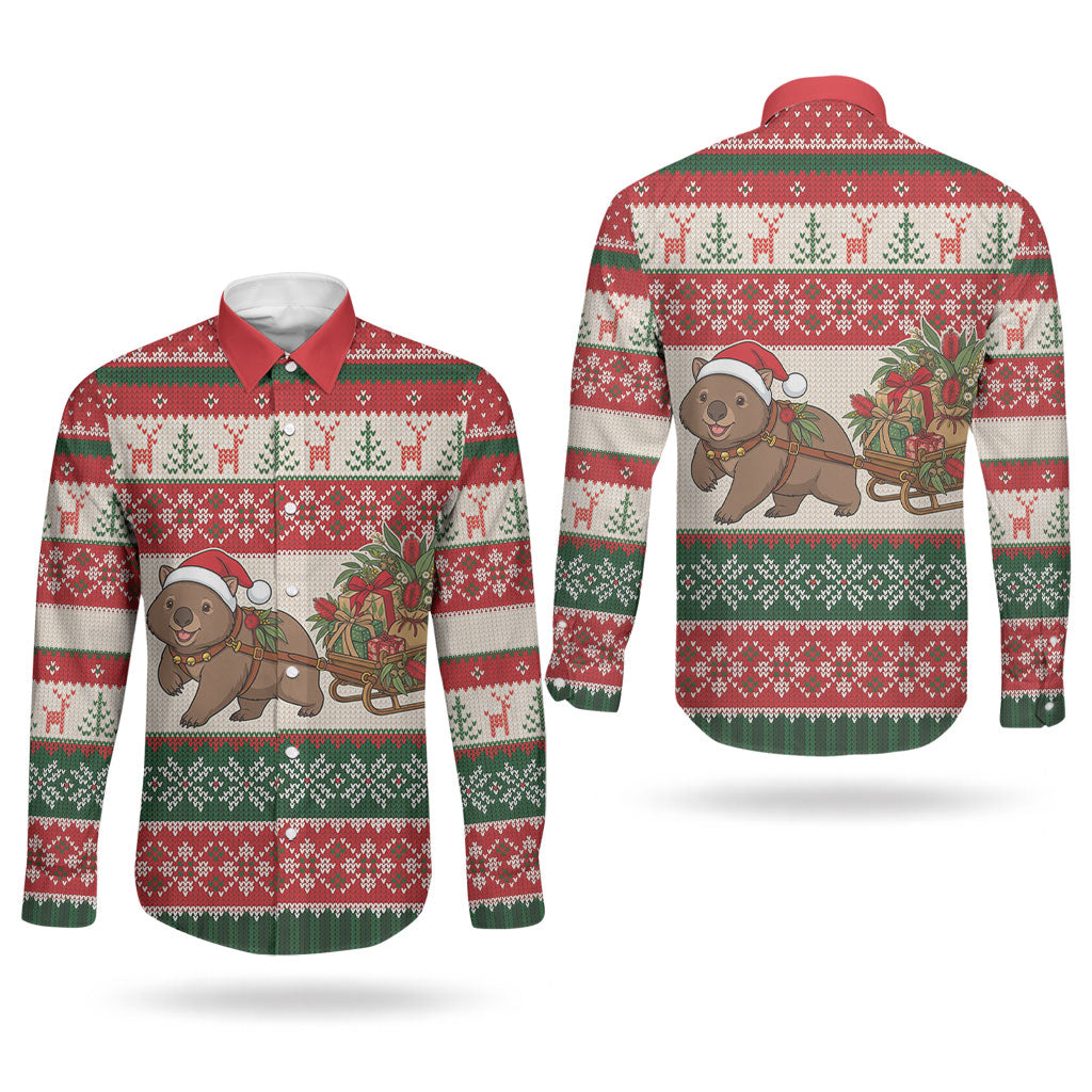 Aussie Wombat Christmas Couples Matching Mermaid Dress and Long Sleeve Button Shirt Festive Knitted Pattern Inspired