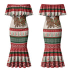 Aussie Wombat Christmas Couples Matching Mermaid Dress and Long Sleeve Button Shirt Festive Knitted Pattern Inspired