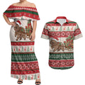 Aussie Wombat Christmas Couples Matching Off Shoulder Maxi Dress and Hawaiian Shirt Festive Knitted Pattern Inspired