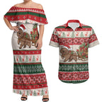 Aussie Wombat Christmas Couples Matching Off Shoulder Maxi Dress and Hawaiian Shirt Festive Knitted Pattern Inspired