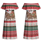 Aussie Wombat Christmas Couples Matching Off Shoulder Maxi Dress and Long Sleeve Button Shirt Festive Knitted Pattern Inspired