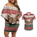 Aussie Wombat Christmas Couples Matching Off Shoulder Short Dress and Hawaiian Shirt Festive Knitted Pattern Inspired