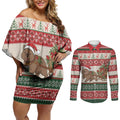 Aussie Wombat Christmas Couples Matching Off Shoulder Short Dress and Long Sleeve Button Shirt Festive Knitted Pattern Inspired