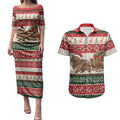 Aussie Wombat Christmas Couples Matching Puletasi and Hawaiian Shirt Festive Knitted Pattern Inspired