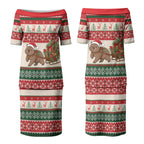 Aussie Wombat Christmas Couples Matching Puletasi and Hawaiian Shirt Festive Knitted Pattern Inspired