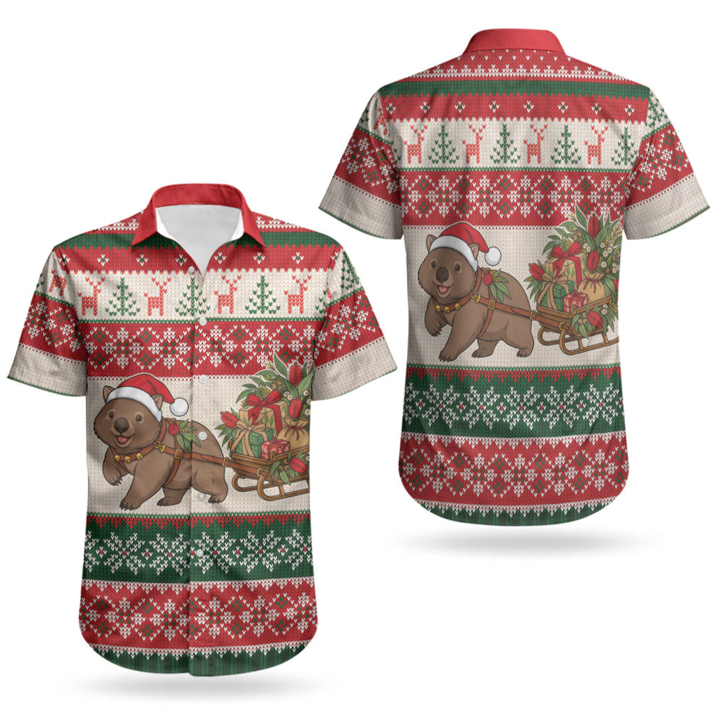 Aussie Wombat Christmas Couples Matching Summer Maxi Dress and Hawaiian Shirt Festive Knitted Pattern Inspired