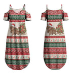 Aussie Wombat Christmas Couples Matching Summer Maxi Dress and Long Sleeve Button Shirt Festive Knitted Pattern Inspired