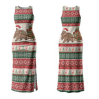 Aussie Wombat Christmas Couples Matching Tank Maxi Dress and Long Sleeve Button Shirt Festive Knitted Pattern Inspired