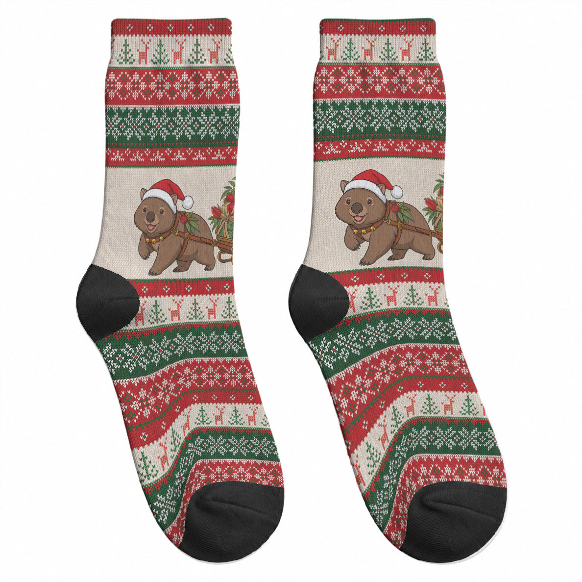 Aussie Wombat Christmas Crew Socks Festive Knitted Pattern Inspired