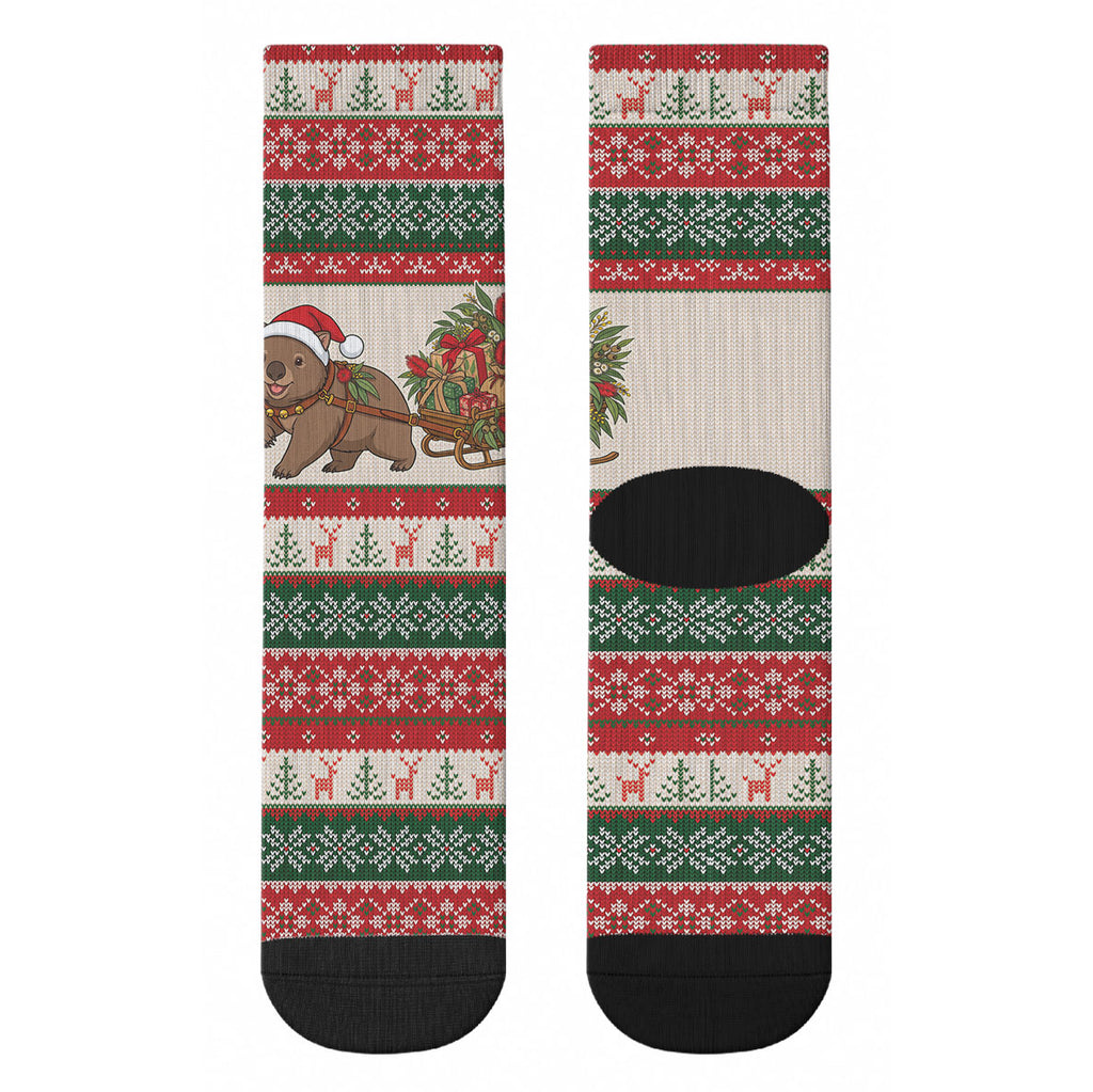 Aussie Wombat Christmas Crew Socks Festive Knitted Pattern Inspired