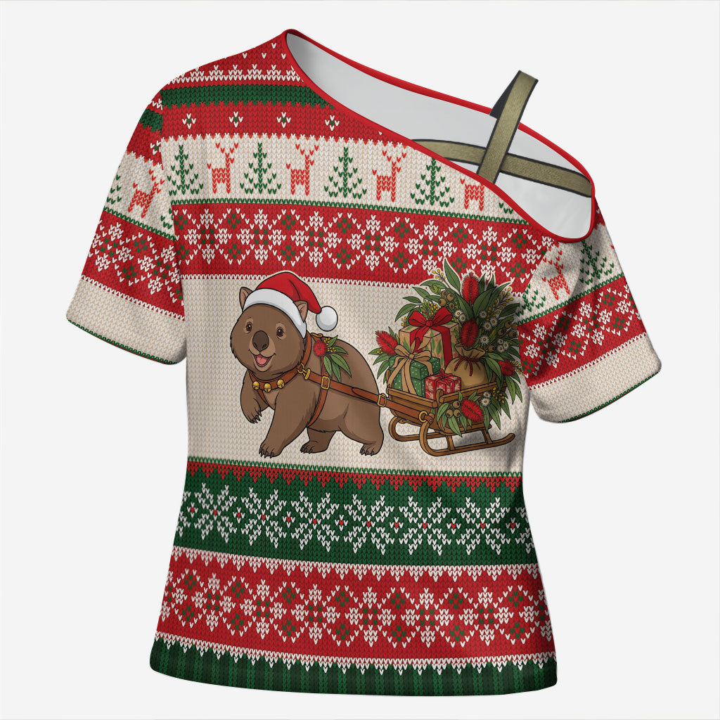 Aussie Wombat Christmas Cross Shoulder Shirt Festive Knitted Pattern Inspired